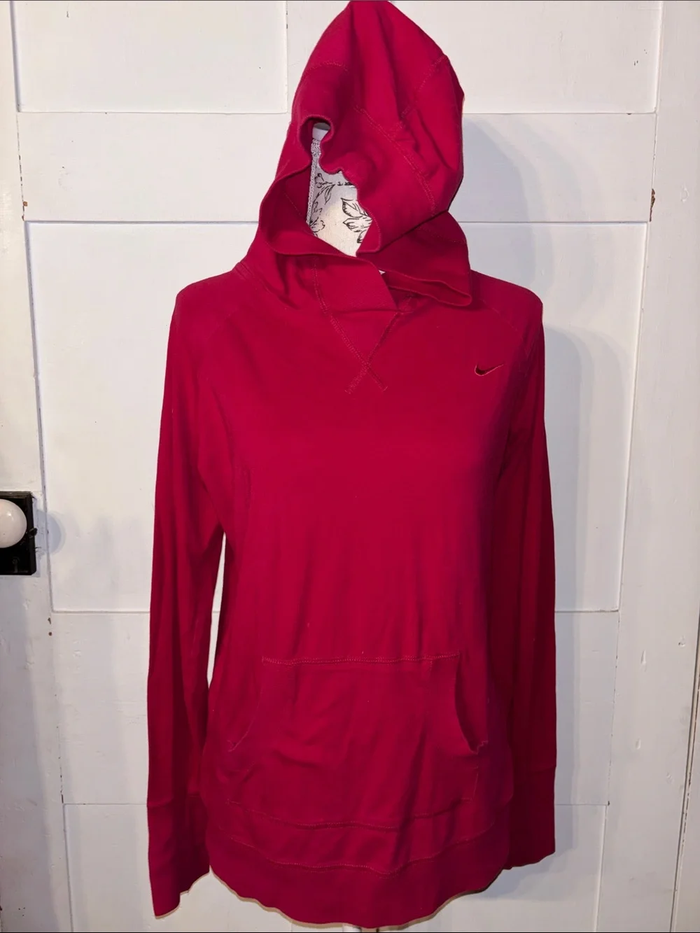 Nike Hooded Long Sleeve Pink T-shirt Swoosh Logo Tee Large L